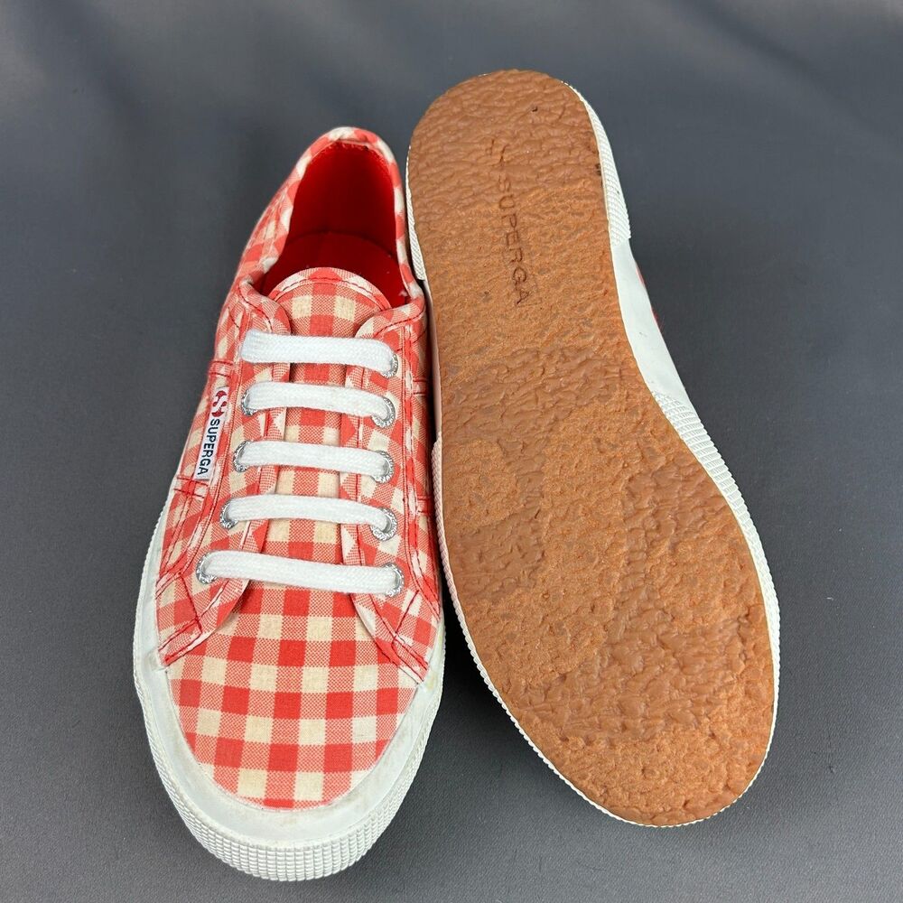 Superga Red and White Gingham Sneakers Check Plaid Lace Up Women’s Size 7 NEW - Picture 13 of 15